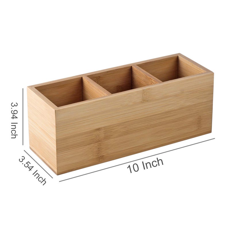 YOSCO Bamboo Wood Pens Pencils Holder Cup for Desk Remote Control Holder  Caddy Organizer Desktop Storage with 3 Compartments Multiuse for Store TV Remotes Game Console Phones Office Supplies (3 Grid) - Image 5